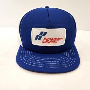 Vintage Purolator Courier Trucker Hat Blue Canada Caps Mesh Snapback 80s